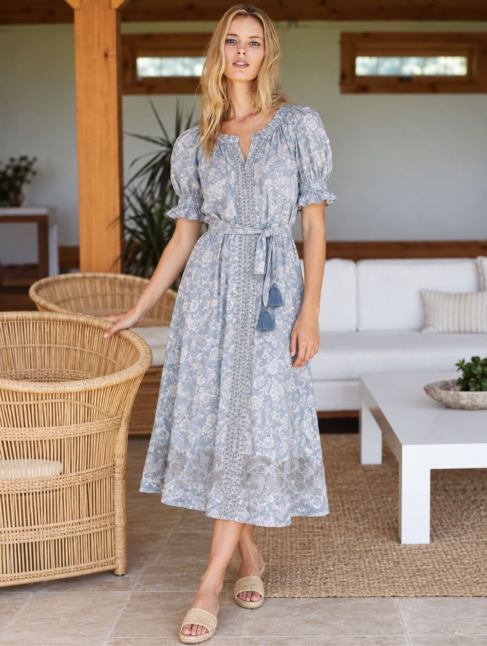 NWT Julia Amory Short Sleeve Coatue Caftan Embroidered Midi Dress, XL $298